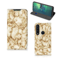 Motorola G8 Plus Standcase Marmer Goud - thumbnail