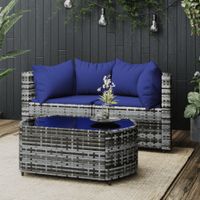 3-delige Loungeset met kussens poly rattan grijs - thumbnail