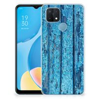 OPPO A15 Bumper Hoesje Wood Blue - thumbnail