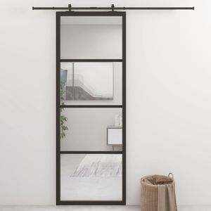 Schuifdeur 76x205 cm aluminium en ESG-glas zwart