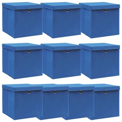 vidaXL Opbergboxen met deksel 10 st 32x32x32 cm stof blauw vidaXL Opbergboxen met deksel 10 st 32x32x32 cm stof blauw