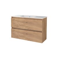 Badmeubelset Aquasplash Salt 100x39 cm Greeploos 2 Lades Met Wastafel 1 Kraangat Whisky Oak Aquasplash