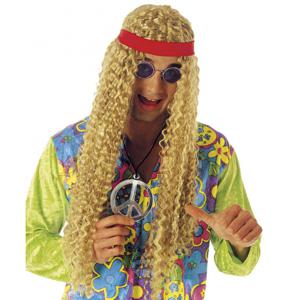 Hippie pruik met hoofdband - blond krullen - foute jaren 60 party - voor volwassenen