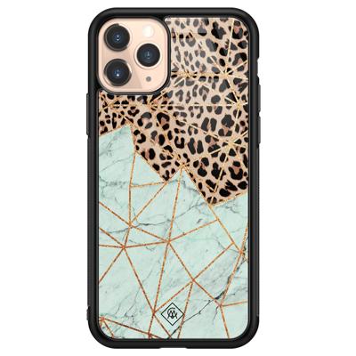 iPhone 11 Pro glazen hardcase - Luipaard marmer mint