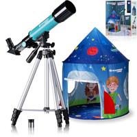 Bresser Junior refractietelescoop 50/360 voor kinderen - Astronomie startset met tent, refractortelescoop, statief, azimutale montering, oculairen en zenithspiegel