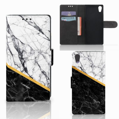 Sony Xperia XA1 Bookcase Marmer Wit Zwart - Origineel Cadeau Man