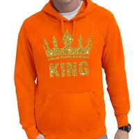 Oranje King gouden glitter kroon hoodie/hooded sweater heren - thumbnail