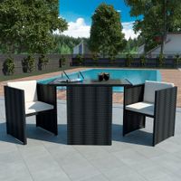 3-delige Bistroset met kussens poly rattan zwart