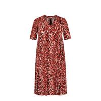 Yoek jurk met dierenprint en open detail rood/zwart/wit