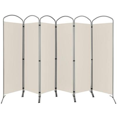 331 x 188 cm Kamerverdeler Opvouwbaar en Afneembaar Scheidingswand 6-Delig Inkijkbescherming voor Kantoor Beige/Bruin/Zwart/Grijs