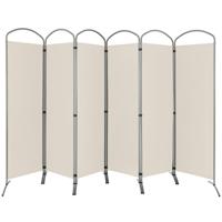 331 x 188 cm Kamerverdeler Opvouwbaar en Afneembaar Scheidingswand 6-Delig Inkijkbescherming voor Kantoor Beige/Bruin/Zwart/Grijs