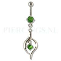 Navelpiercing hangend kristal groen - thumbnail