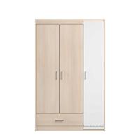 Kledingkast IPLIA 3 deuren en 1 lade - L112 cm - Eiken en wit