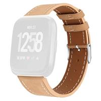 By Qubix - Compatible met Fitbit Versa 1/2 & Lite leren bandje - Lichtbruin - Compatible fitbit bandje
