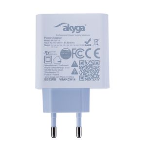 Akyga AK-CH-14 oplader voor mobiele apparatuur E-book lezer, MP3, MP4, Mobiele computer, Mobiele telefoon, Smartphone, Smartwatch, Tablet, Telefoon, Universeel Wit AC Snel opladen Auto