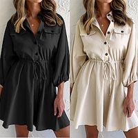 Dames Shirtjurk Casual jurk Halflange jurk Buiten Dagelijks Afspraakje Polyester Modieus Modern Overhemdkraag Veters nappi Lange mouw Herfst Winter 2023 Ruim Passend Zwart khaki Heldere kleur S M L Lightinthebox