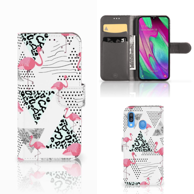 Samsung Galaxy A40 Telefoonhoesje met Pasjes Flamingo Triangle Samsung Galaxy A40 Telefoonhoesje met Pasjes Flamingo Triangle