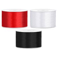 Sierlinten/cadeaulinten/satijnen linten - Set 3x stuks - wit/rood/zwart - 38 mm x 25 meter - thumbnail