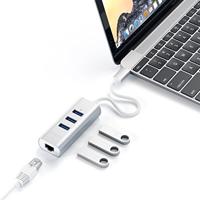 SATECHI Type-C 2-in-1 USB 3.0 Aluminium 3 Poort Hub Met Ethernet - Voor M2/ M1 Macbook Pro/Air, M2/ M1 iPad Pro/Air, M2 Mac Mini, iMac M1 (Zilver)