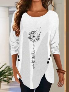 Casual Dandelion Long Sleeve Crew Neck Printed Tunic Top T-Shirt