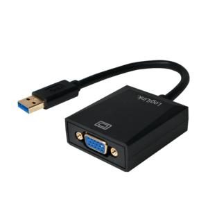 LogiLink UA0231 USB / VGA Adapter [1x USB 3.2 Gen 1 stekker A (USB 3.0) - 1x VGA-bus] Zwart 10.00 cm