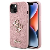 iPhone 15 Guess Fixed Glitter 4G Metal Logo Cover - Roze - thumbnail