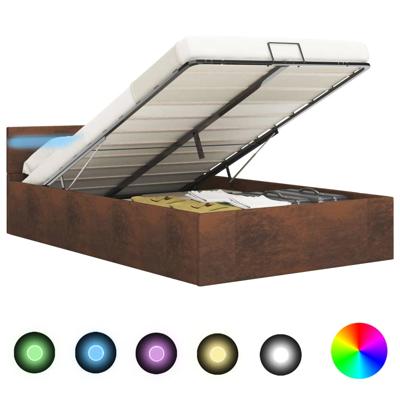 vidaXL Bedframe met opslag hydraulisch LED stof bruin 180x200 cm