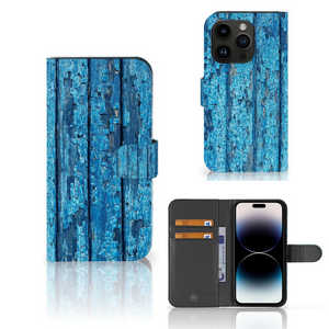 iPhone 15 Pro Book Style Case Wood Blue