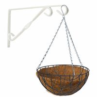 Hanging basket met klassieke muurhaak wit en kokos inlegvel - metaal - complete hanging basket set - thumbnail