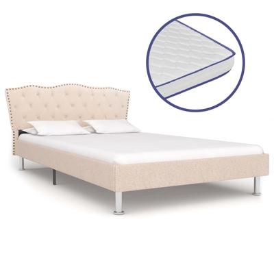 vidaXL Bed met traagschuim matras stof beige 120x200 cm vidaXL Bed met traagschuim matras stof beige 120x200 cm