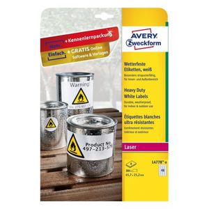 Avery-Zweckform L4778-8 Folie-etiketten 45.7 x 21.2 mm Polyester folie Wit 384 stuk(s) Permanent hechtend Laser (kleur), Laser (zwart/wit), Kopiëren (kleur),