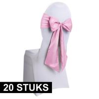 Stoel decoratie strik - 20x - roze - Bruiloft stoel versiering - Satijn sjerp aankleding - 275 cm