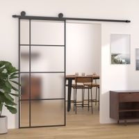 Schuifdeur 90x205 cm mat ESG-glas en aluminium zwart