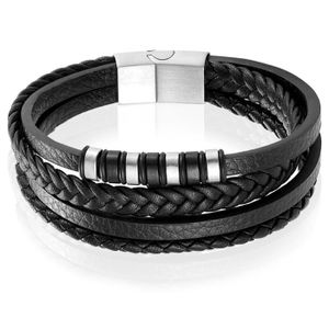 Leren heren armband Multi Mendes Edelstaal Zilverkleurig Zwart - 22.5cm