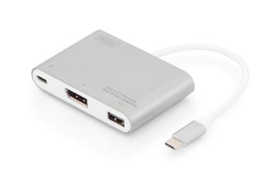 Digitus DisplayPort / USB Adapter [1x USB-C 2.0 stekker - 1x DisplayPort bus, USB 2.0 bus A, USB-C bus] Aluminium, Zilver