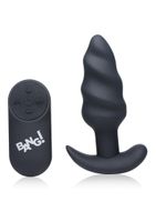 21X Vibrating Silicone Swirl Butt Plug with Remote - Black - thumbnail