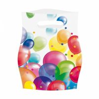 8x Feestelijke uitdeel zakjes met ballonnen opdruk plastic 16x23cm   - - thumbnail