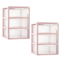 Ladeblokje/bureau organizer - 2x - 3 lades - transparant/roze - L26 x B37 x H37 cm - plastic - thumbnail