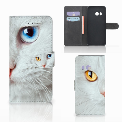 HTC U11 Telefoonhoesje met Pasjes Witte Kat