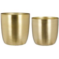 Plantenpot/bloempotten set - 2x stuks - metaal - goud - D24 en D28 cm