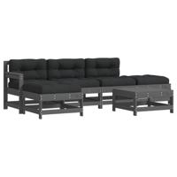 vidaXL 6-delige Loungeset met kussens massief hout grijs, lounge set, tuinmeubel, tuin meubel, tuinset, tuinmeubilair, tuinmeubelset, tuinmeubel set