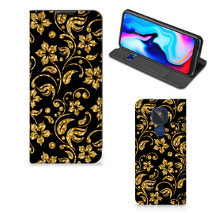 Motorola Moto G9 Play Smart Cover Gouden Bloemen