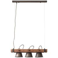 Brilliant Eetkamer hanglamp Plow 3-lichts antiek zwart met hout 82173/46 - thumbnail