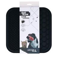 Eat Slow Live Longer Duo likmat - 30 x 30 cm - vierkant - snuffelmat - anti-snuffelmat - slowfeeder - 100% siliconen - vaatwasmachinebestendig - maat L - grijs