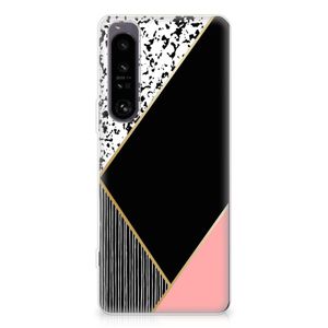 Sony Xperia 1 IV TPU Hoesje Zwart Roze Vormen