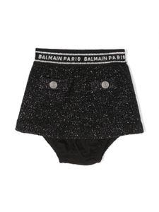 Balmain Kids jupe en laine mélangée à taille à logo - Noir