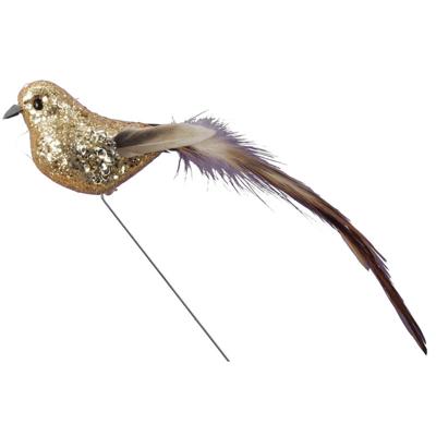 6x Vogels op steker goud 15 cm met glitters decoratie materiaal - Kerststukjes