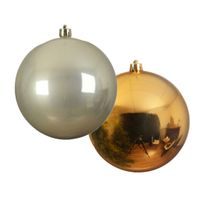 Grote decoratie kerstballen - 2x st - 14 cm - champagne en goud - kunststof - thumbnail