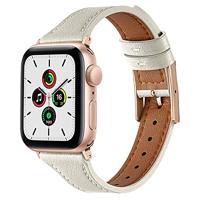 By Qubix - Leren bandje - Room wit - Compatible met Apple Watch 44mm / 45mm / 46mm / 49mm - Compatible Apple watch bandjes
