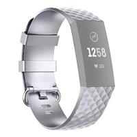 By Qubix - Compatible met Fitbit Charge 3 - Fitbit Charge 4 siliconen diamant pattern bandje - Maat: Small - Zilver - Compatible fitbit bandje